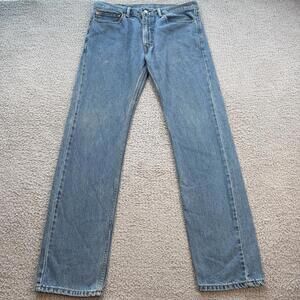 Levis 505 Jeans Men 34x34 Straight Leg Blue Denim Classic Regular Fit Light Wash